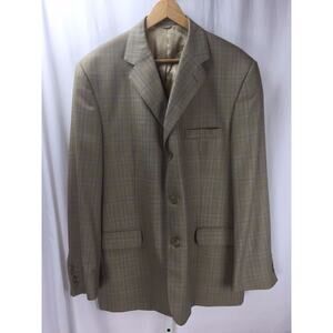 Giovanni by Dominico Vacca BESPOKE Men's Wool 3 Btn Tan Check Jacket Blazer 46L